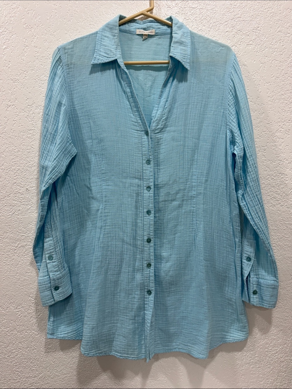 NWOT Eileen Fisher Light Blue Button-Down 100% Cotton Shirt Large